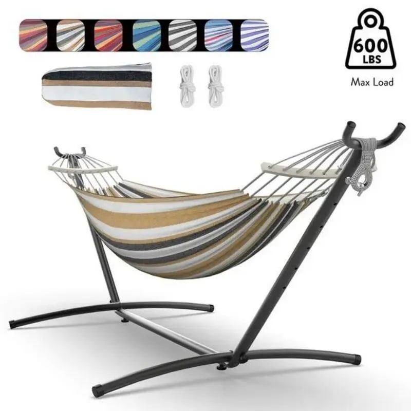 Two-Person Portable Hammock With Steel Stand 600lb Capacity Nylon