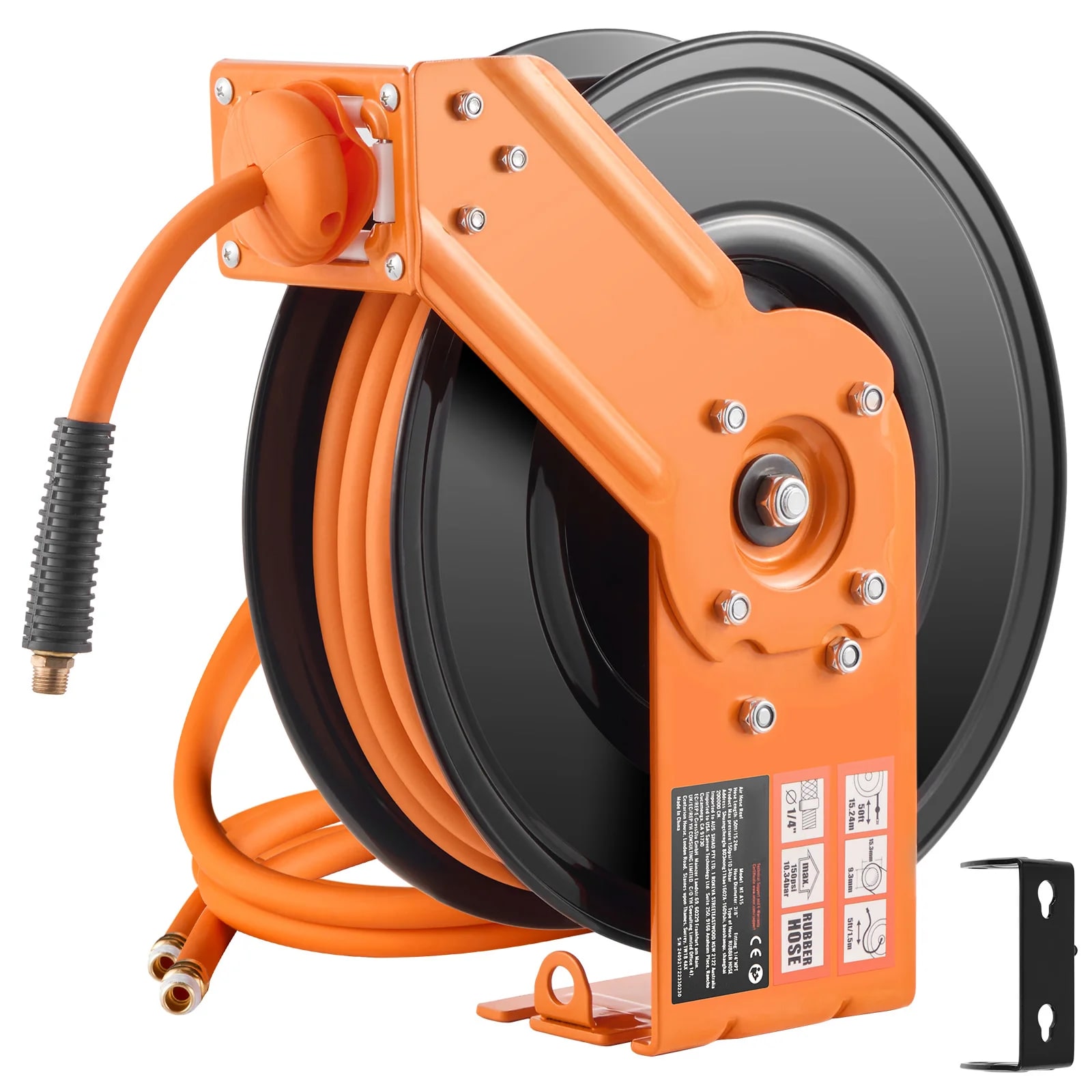 Retractable Air Hose Reel 50 ft 3/8 in Rubber Auto Rewind Wall Ceiling Mount - Produktbild 1