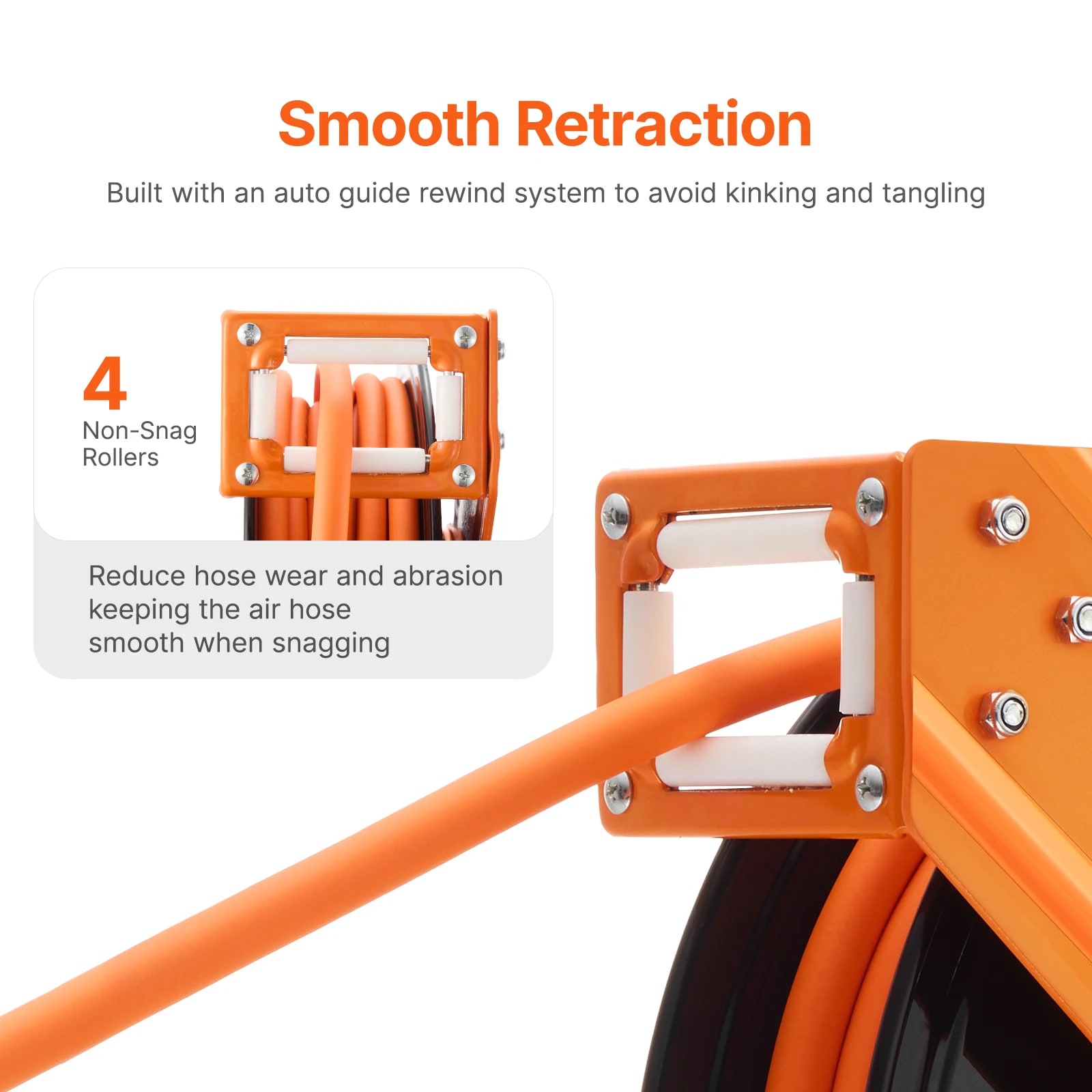 Retractable Air Hose Reel 50 ft 3/8 in Rubber Auto Rewind Wall Ceiling Mount - Produktbild 4