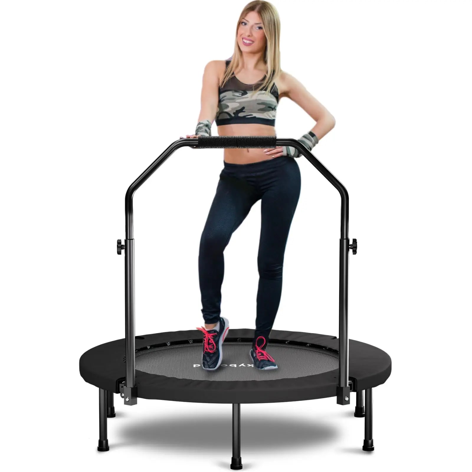 40 Inch Foldable Rebounder Trampoline with Adjustable U Bar Handle 350lb