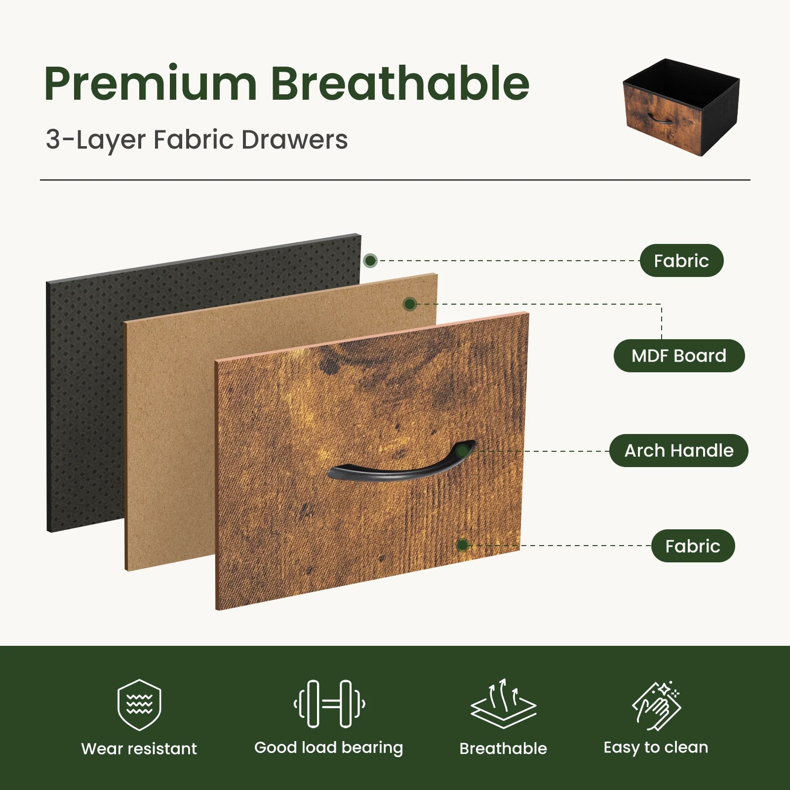 Mobile File Cabinet 24in Printer Stand with 2 Fabric Drawers Rolling