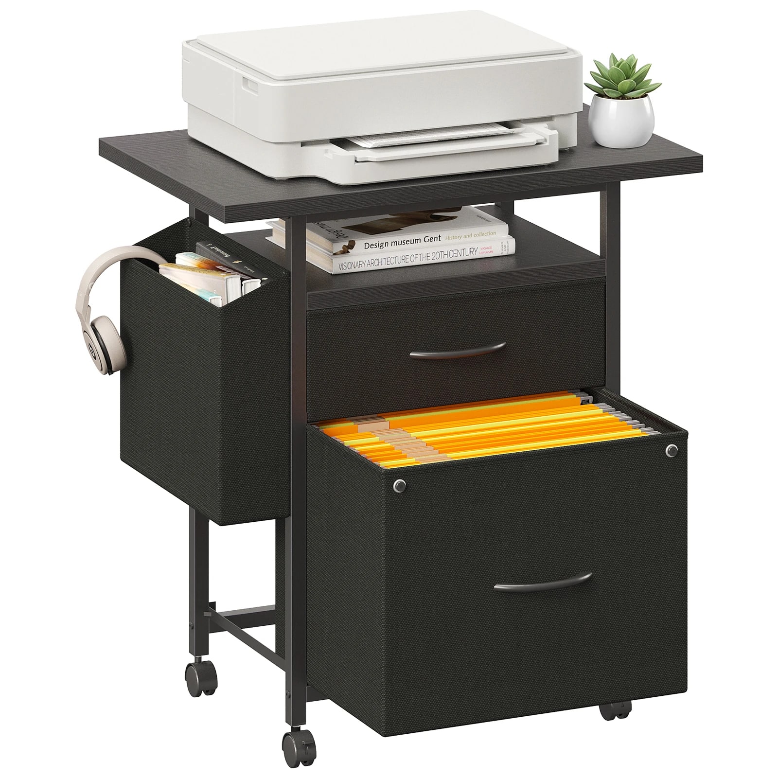 Mobile File Cabinet 24in Printer Stand with 2 Fabric Drawers Rolling