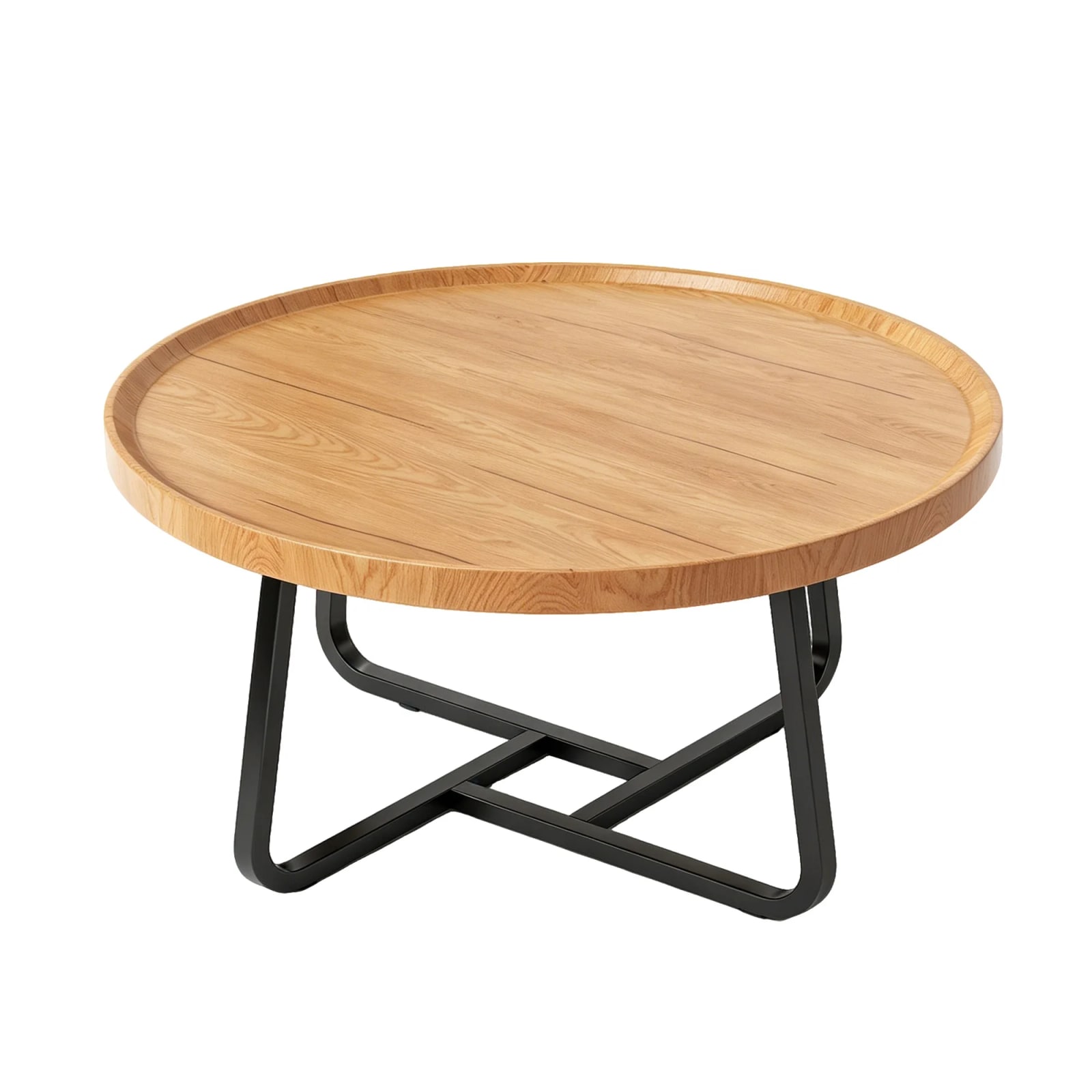 Round 19.7in Small Side Table Metal Frame Wooden Top Modern End Table