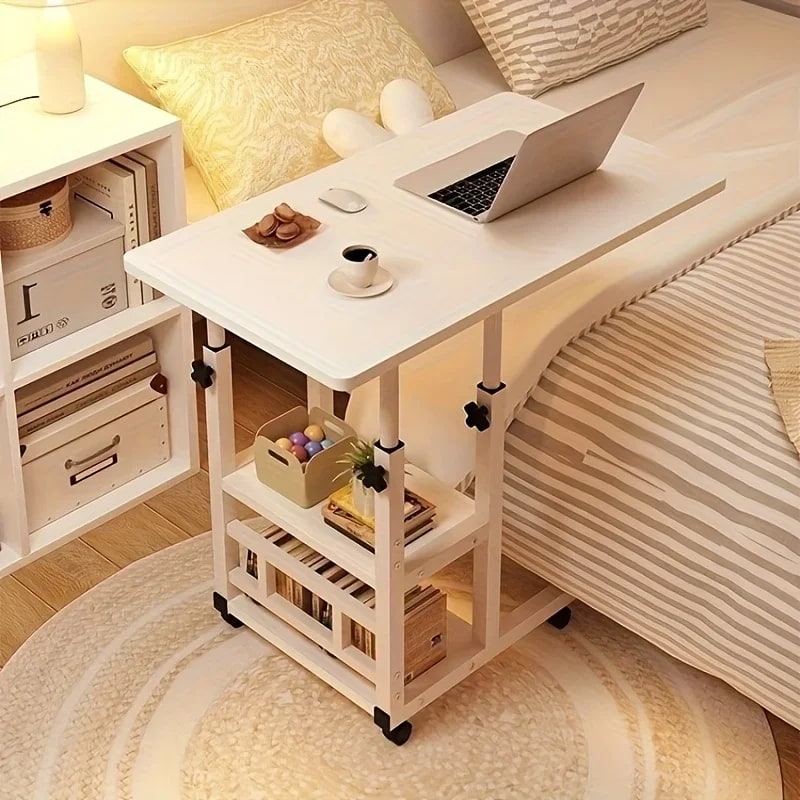 Adjustable Mobile Bedside Table with Multi Layer Storage and Casters