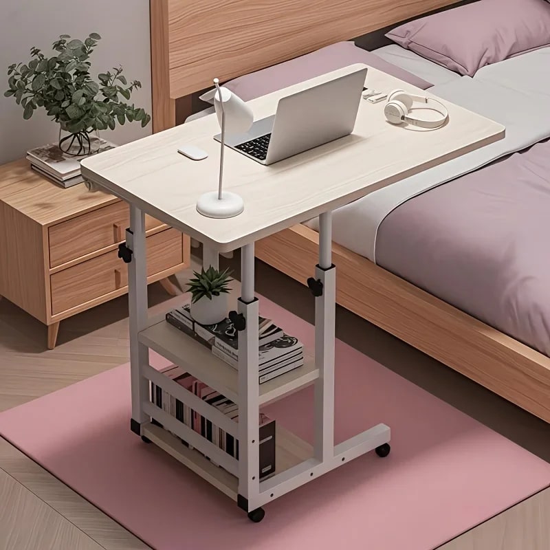 Adjustable Mobile Bedside Table with Multi Layer Storage and Casters