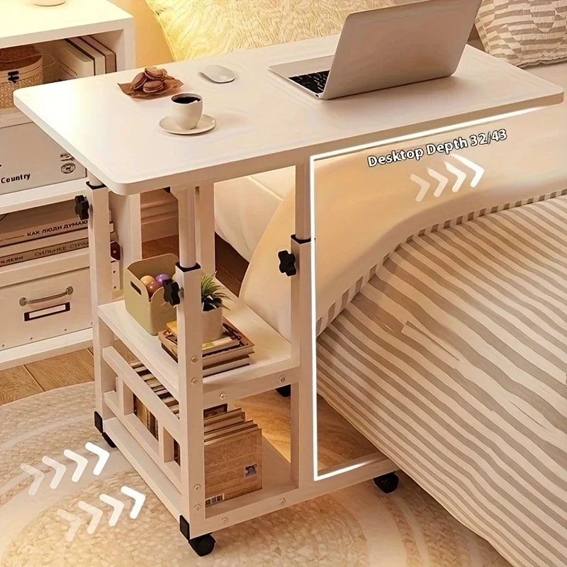 Adjustable Mobile Bedside Table with Multi Layer Storage and Casters