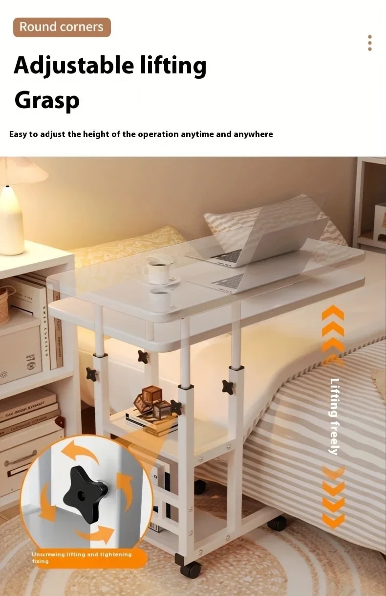 Adjustable Mobile Bedside Table with Multi Layer Storage and Casters