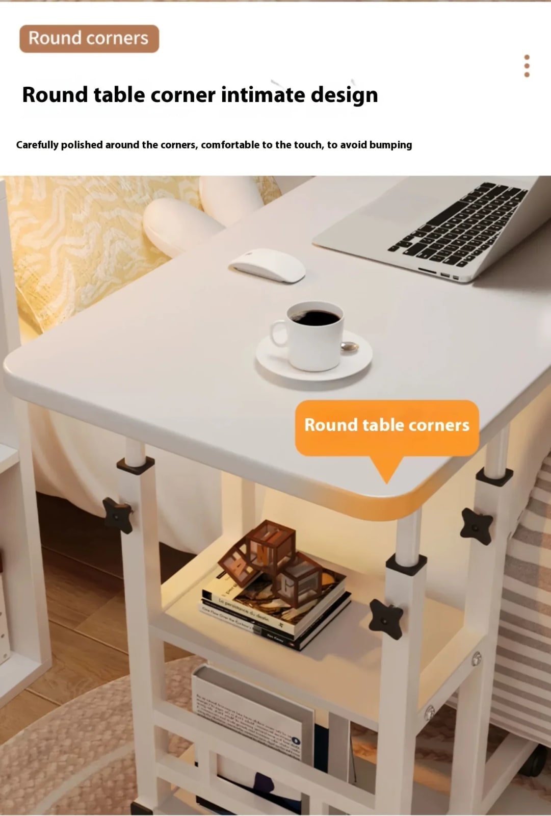 Adjustable Mobile Bedside Table with Multi Layer Storage and Casters