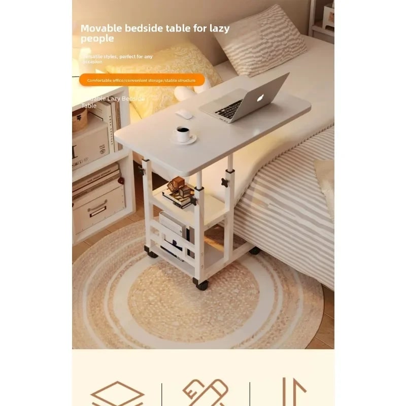 Adjustable Mobile Bedside Table with Multi Layer Storage and Casters